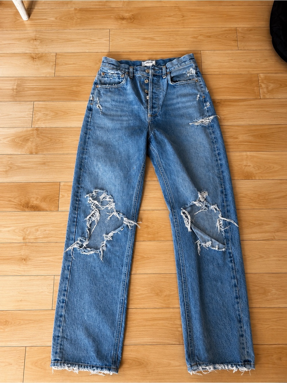 Agolde Light Blue Ripped Straight-Leg Jeans